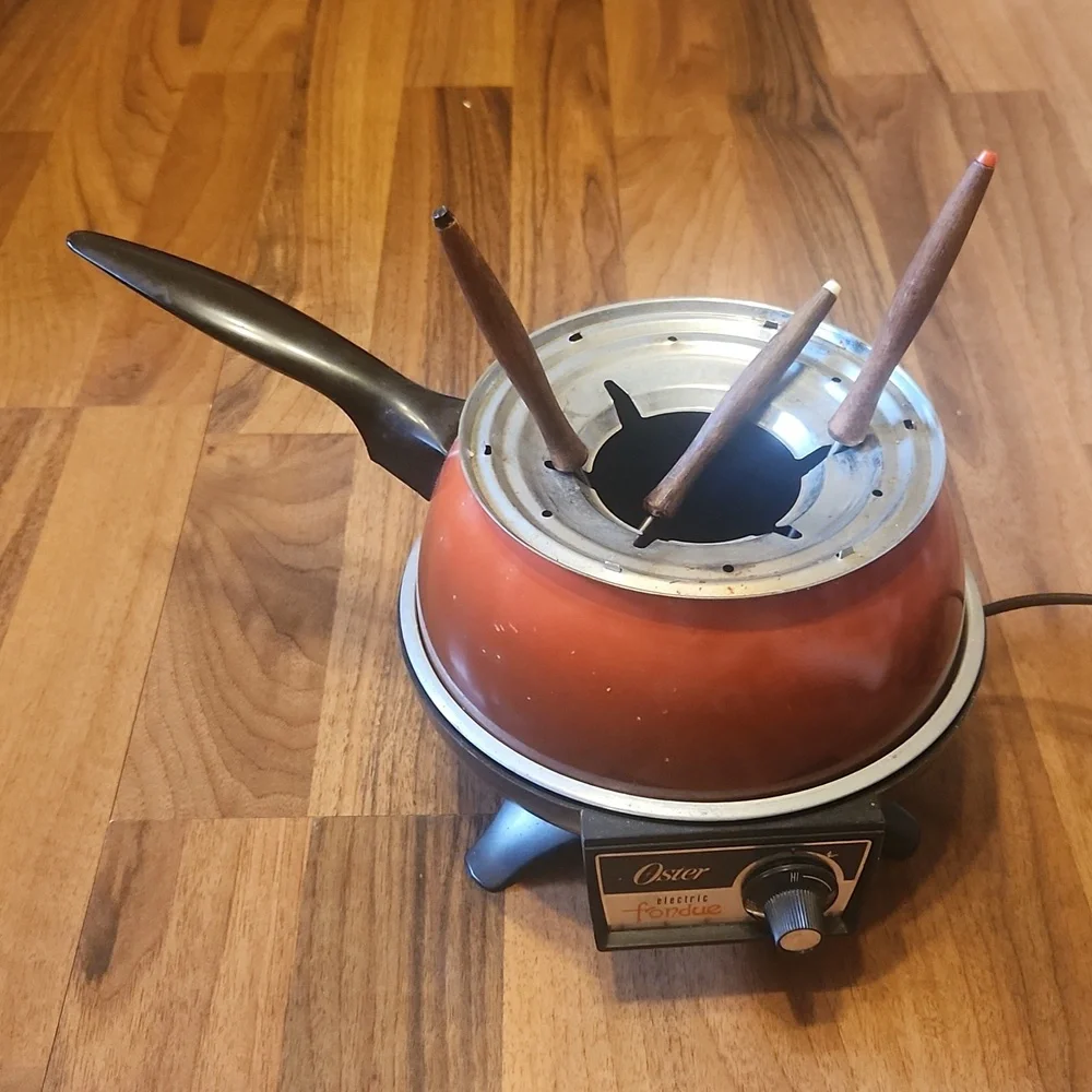 Oster Electric Fondue Pot With Forks Authentic Retro Volcano Red